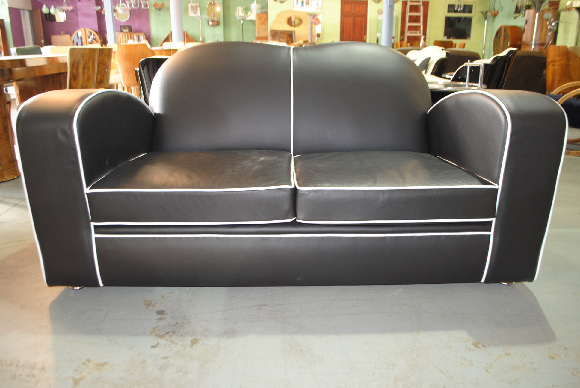 art deco curved genuine leather sofa