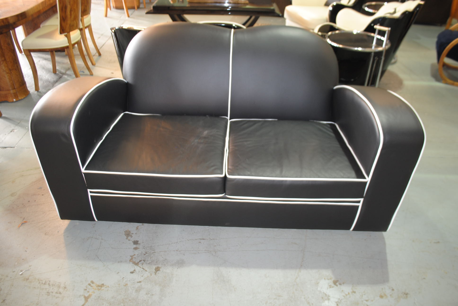 black art deco leather sofa