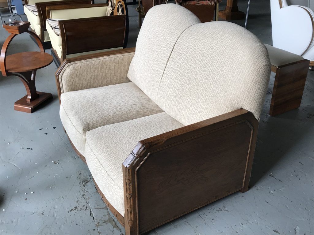 Original Art Deco Sofa with Oak sides and trim || Cloud 9, Art Deco